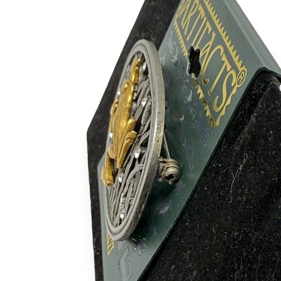 Vintage Artifacts Frog Brooch Pin Silver & Gold Tone Oval Design 3"x 2" - Picture 3 of 6